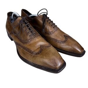 Antonio Maurizi Wingtip Oxford Mens 42 Brown Leather Brogue Chisel Toe Italy